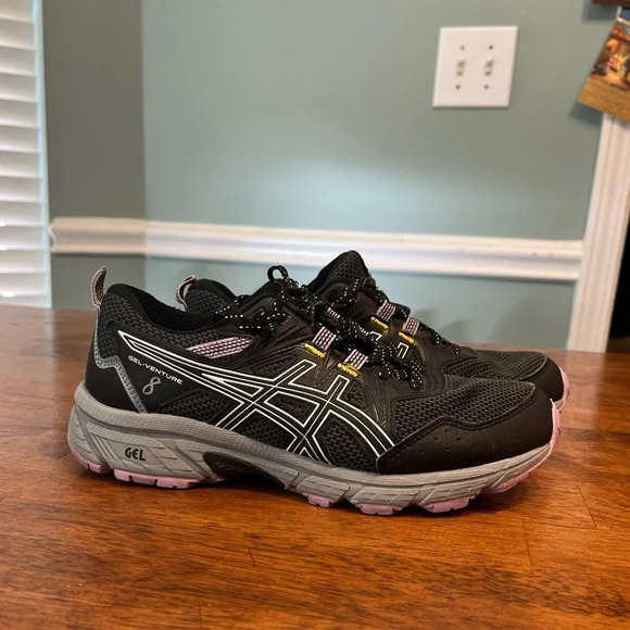 ASICS GEL-VENTURE 8 black gray purple shoe size 5.5 - Picture 1 of 11